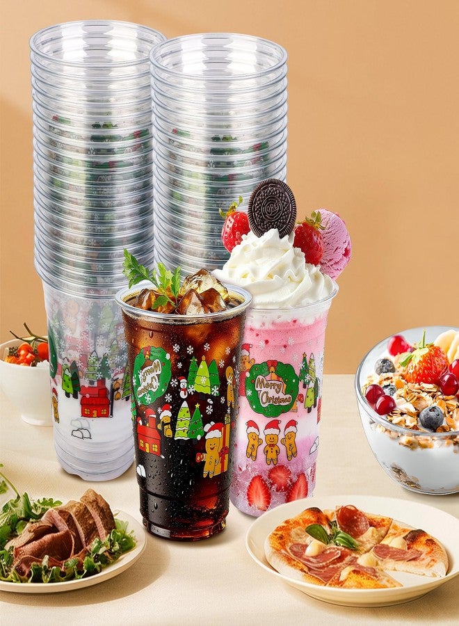 ADLORYEA 48 Pack 16oz Christmas Disposable Plastic Cups | Clear Santa & Snowflake Design for Xmas Holiday Hot Cold Drinks Party Supplies - Image 2